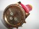 Damen Uhr Strass Zirkonia Gross Rosé - Gold Chronograph Kroko Lederarmband Armbanduhren Bild 2