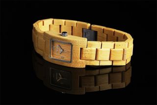 Damen Uhr Armbanduhr Bambus Beige Raptor Holz Quadrat Bild
