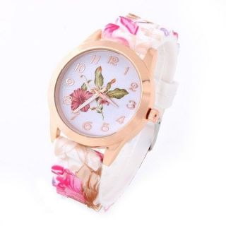 Armbanduhr Damenuhr Frauen Silikon Rose Gold Pink Hibiskus Blumen Flower Uhr Bild