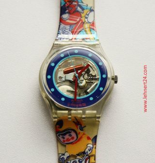 Gent Swatch Tin Toy Gk155 Mit Neuer Batterie Herren Damen Uhr Wristwatch.  Top Bild