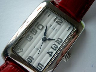 Tcm Uhr Armbanduhr - Klassisch - Edel - Neuwertig - Silber M.  Rotem Lederarmband Bild
