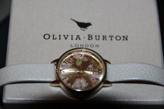 Weiß Goldene Olivia Burton Armbanduhr / Blumenprint Bild