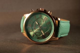Armbanduhr Quarz Damenuhr Kunstleder Türkis Trend Analoguhr Chronograph Style Bild