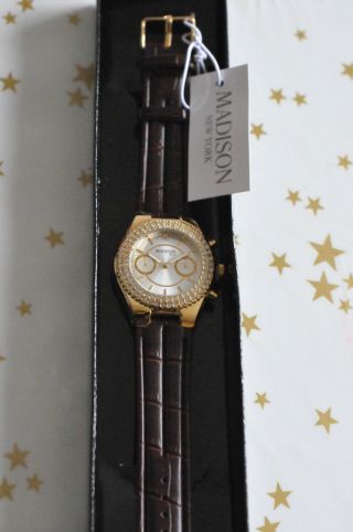Madison York Uhr Armbanduhr Braun Goldfarben Diamant Bild