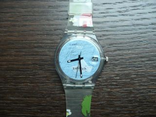 Swatch Watch Uhr Armbanduhr Bunt Blaues Zifferblatt Armband Datumsanzeige Bild