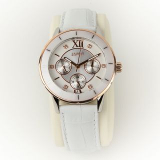 Esprit Damen Chronograph Armbanduhr Lederarmband Weiß Silber Gold Es900732002 Bild