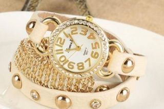 Damen Blogger Armbanduhr Beige Klein Geschenk Frauen Mode Glitzer Strass Bild