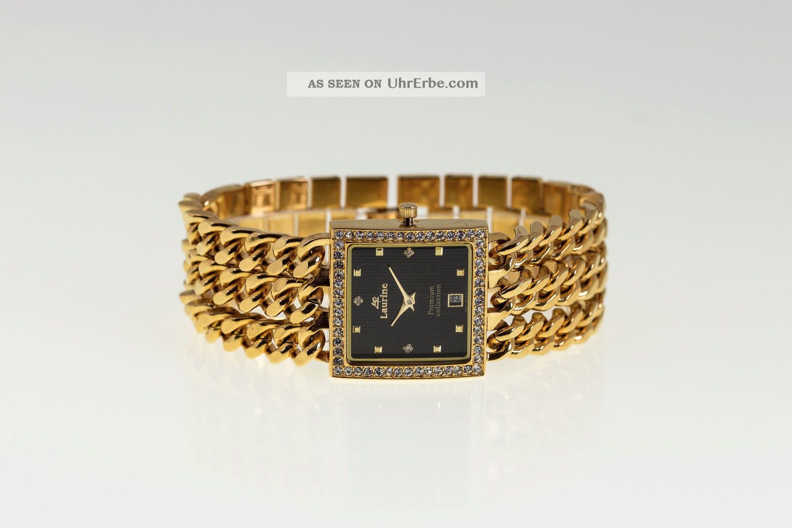 Laurine Bellissima Nero Damenuhr Kristallsteine Gold Schwarz Quarz Armbanduhren Bild