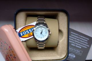 Fossil,  Damenuhr,  Armbanduhr,  Silber,  Blau,  Strass,  Originalverpackung Bild