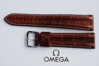 Omega Kroko - Lederband/braun Krokodil 20mm Armband/bracelet Leder 1 Bild