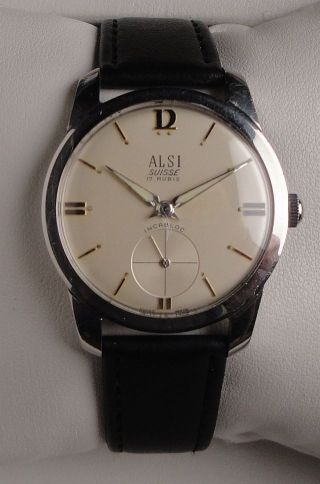 Vintage Armbanduhr Alsi In Edelstahl – Handaufzug – Wehrmachtswerk Cal.  As 1130 Bild