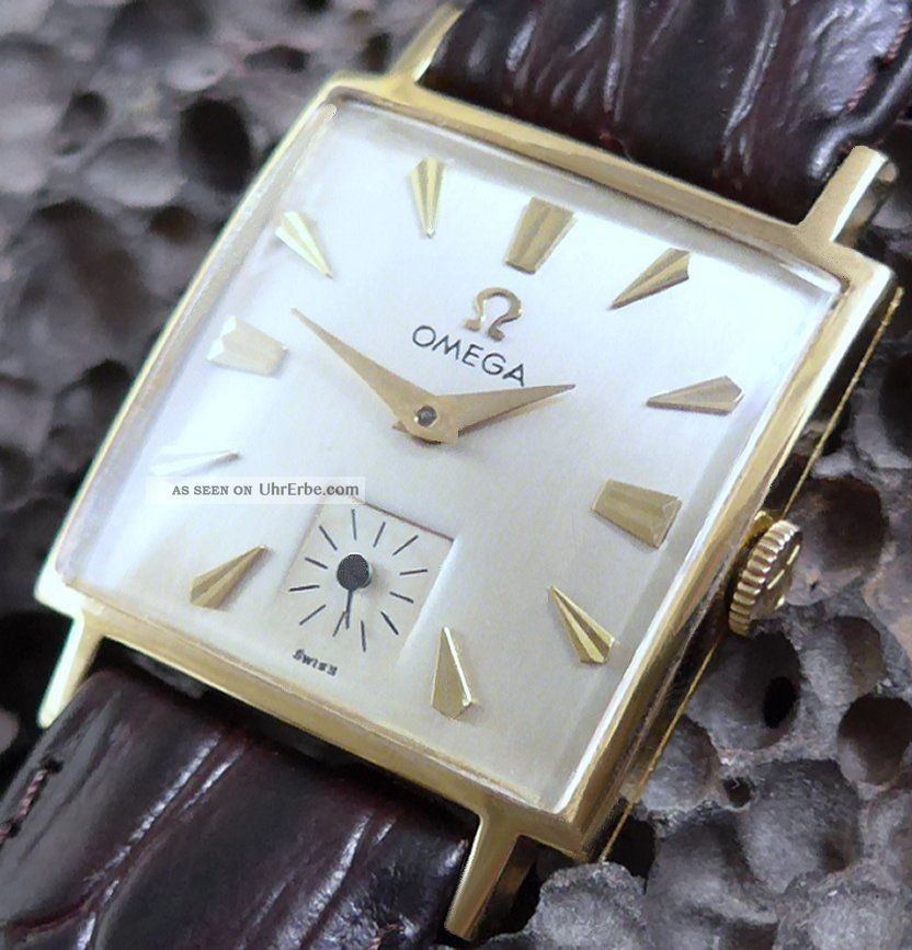 1950iger Omega Rectangular In Solid 14 Karat Gelbgold Perfekt Armbanduhren Bild