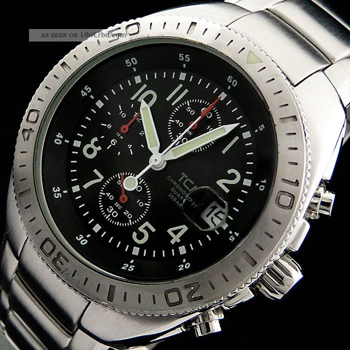 Tcm Tchibo Sporttaucher Chronograpf F.  Herren Quarzuhr M.  Datum U.  Lupe,  20atm Armbanduhren Bild